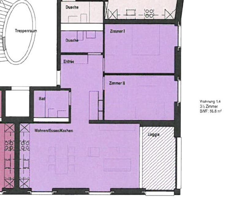 Grundrissplan 1. OG 3.5 ZWG 1.4