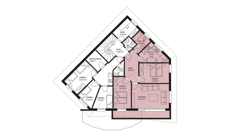 3 bedrooms, 1 living room, 1 dining room, 1 kitchen, 1 bathroom, 1 hallway, 1 balcony