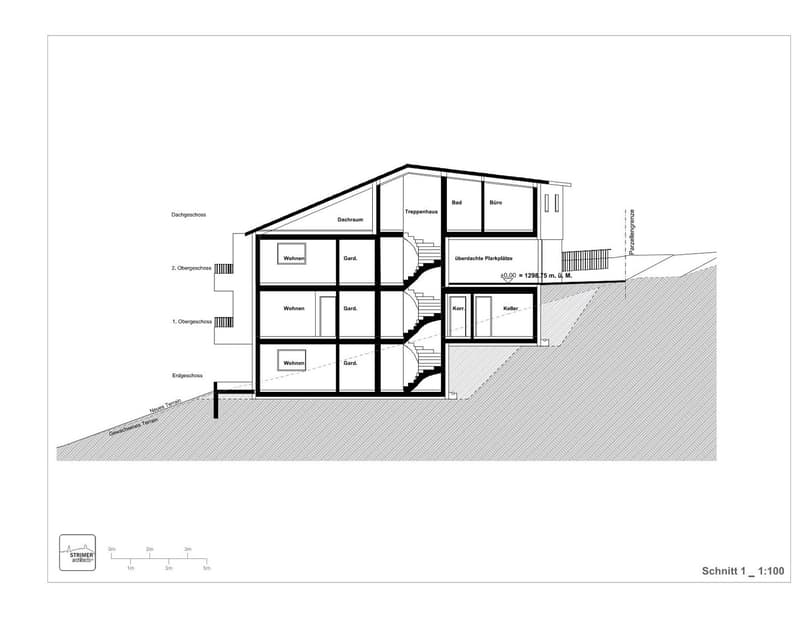 Three floors, attic, terrace, staircase, residential floors