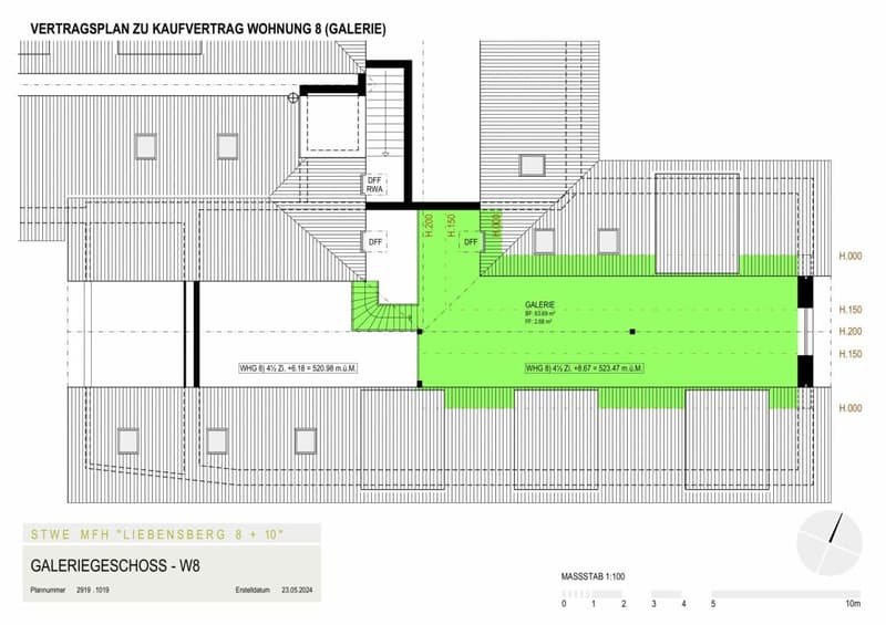 Galeriefläche zur Wohnung ist grün markiert