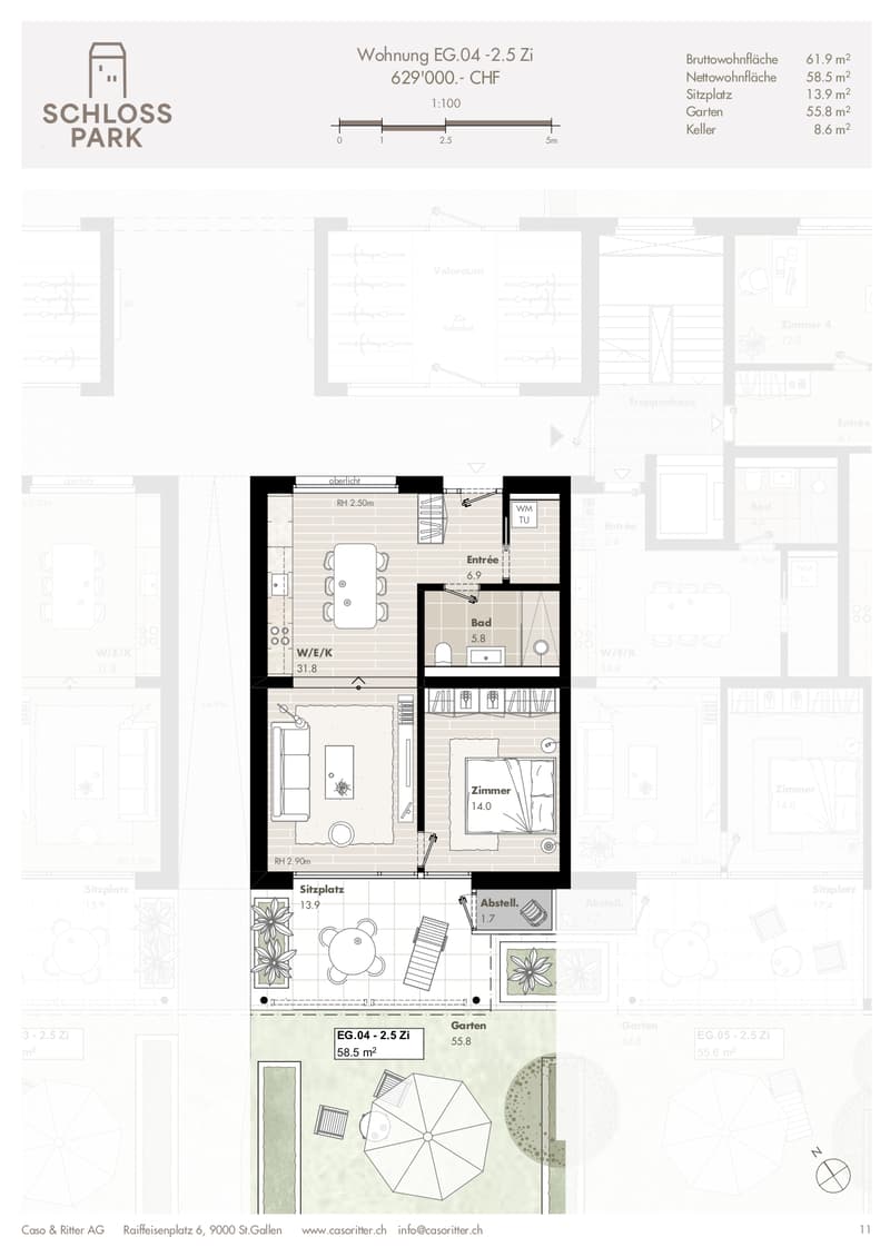 Living room, kitchen, 2 bedrooms, bathroom, 2 balconies