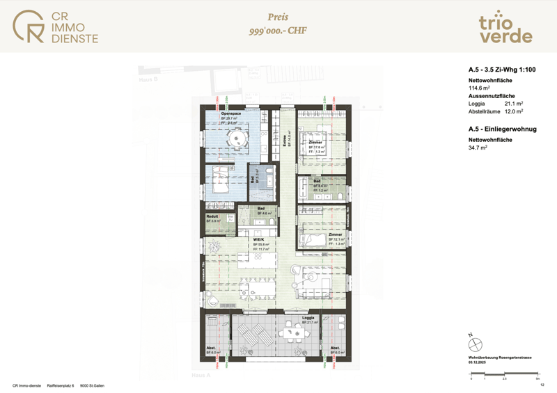 5.5 Zimmer-Dachwohnung oder 3.5 Zimmer-Dachwohnung mit Einliegerwohnung A.5
