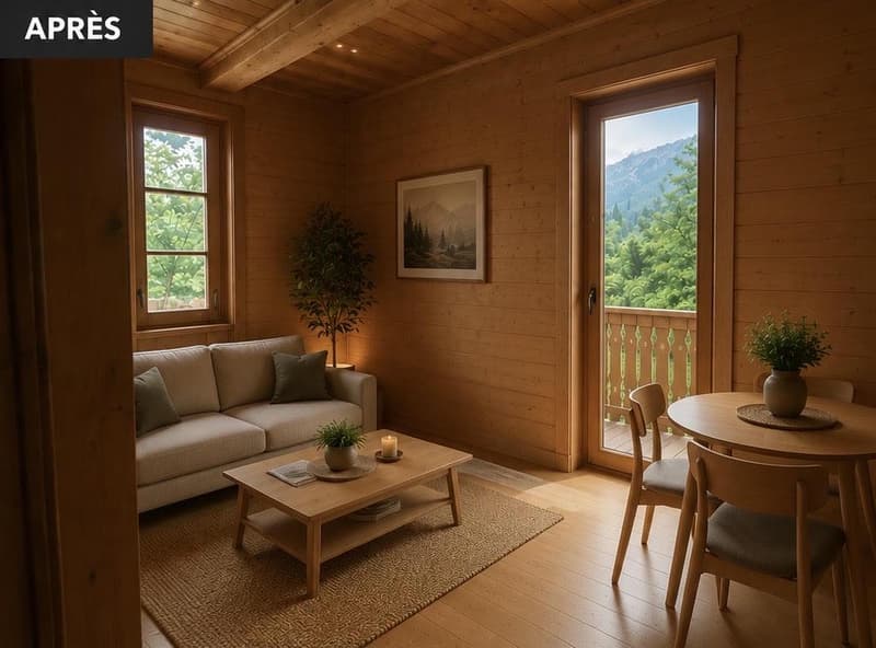 Chalet 2.5 Zimmer komplett renoviert mit Garten ? Panoramablick ? Troistorrents (5)
