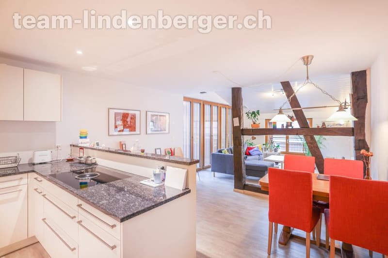 Küche mit Blick auf den Wohnbereich