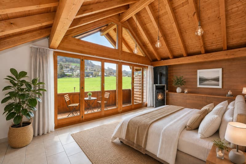 Wohnbereich Variante Schlafzimmer mit Balkon im 2.OG 4.5 Zi.-Maisonettewohnung 2.OG und DG