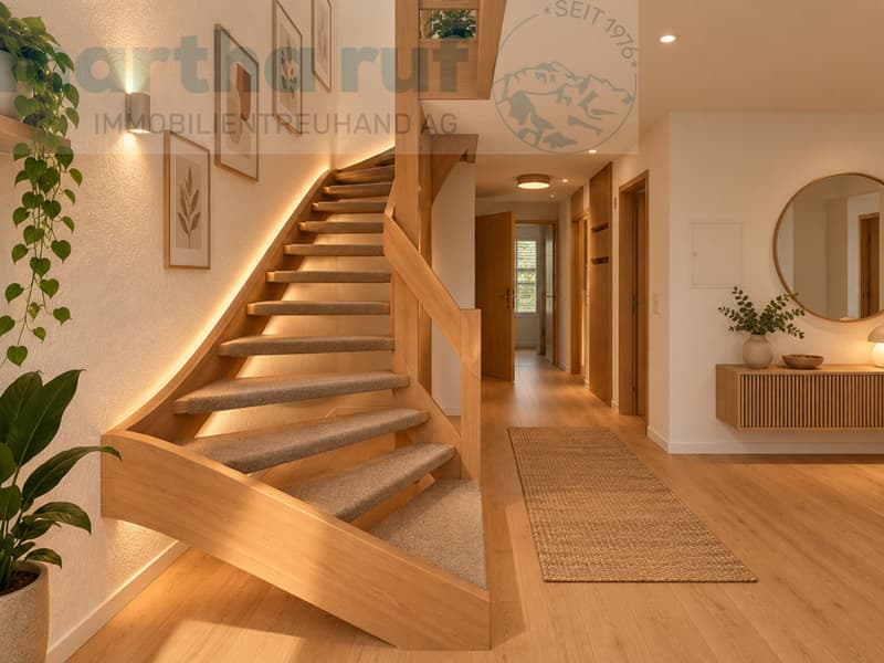 Zugangstreppe ins OG - Visualisierung nach möglicher Renovation (KI-generiert)