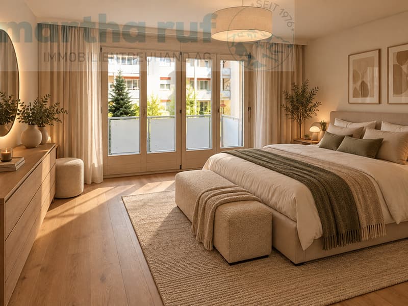 Elternschlafzimmer - Visualisierung nach möglicher Renovation (KI-generiert)