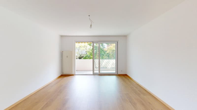 empty room, hardwood floors, white walls, sliding glass door leading to balcony