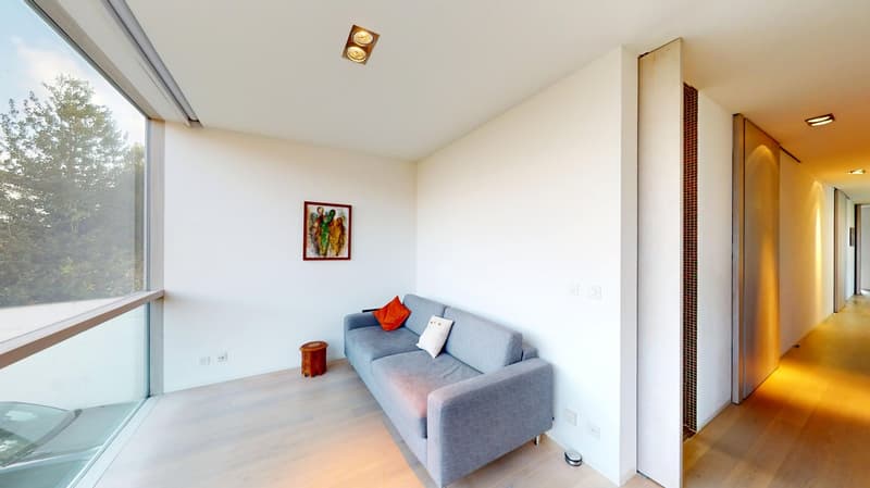 Lichtdurchlässige Räume in offener Architektur - grosszügiger Innenhof mit Pool in Binningen (12)