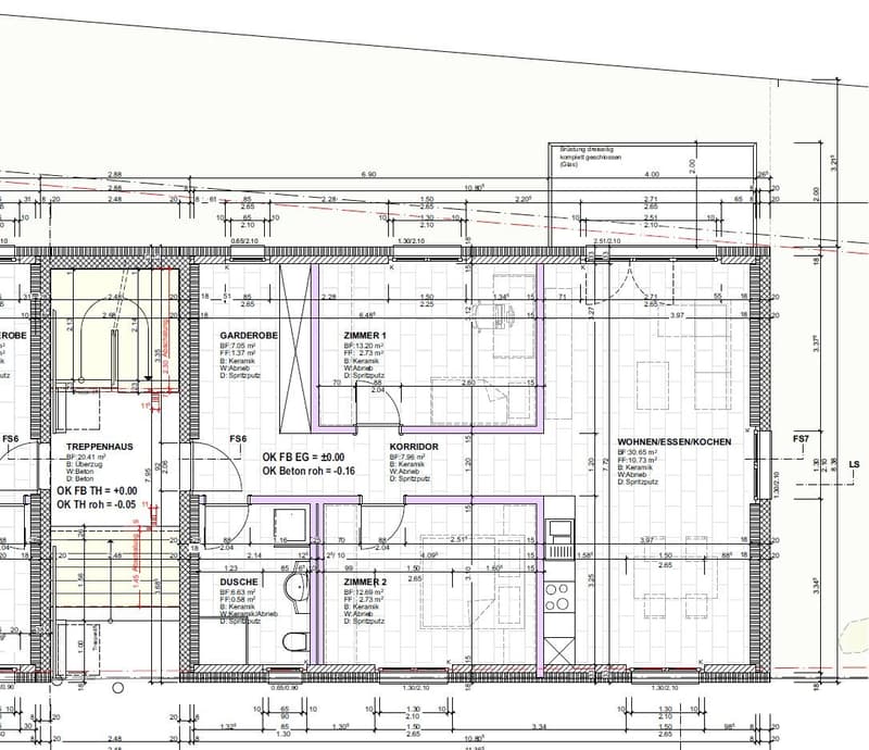 3 Bedrooms, living room, kitchen, hallways, bathrooms, balcony