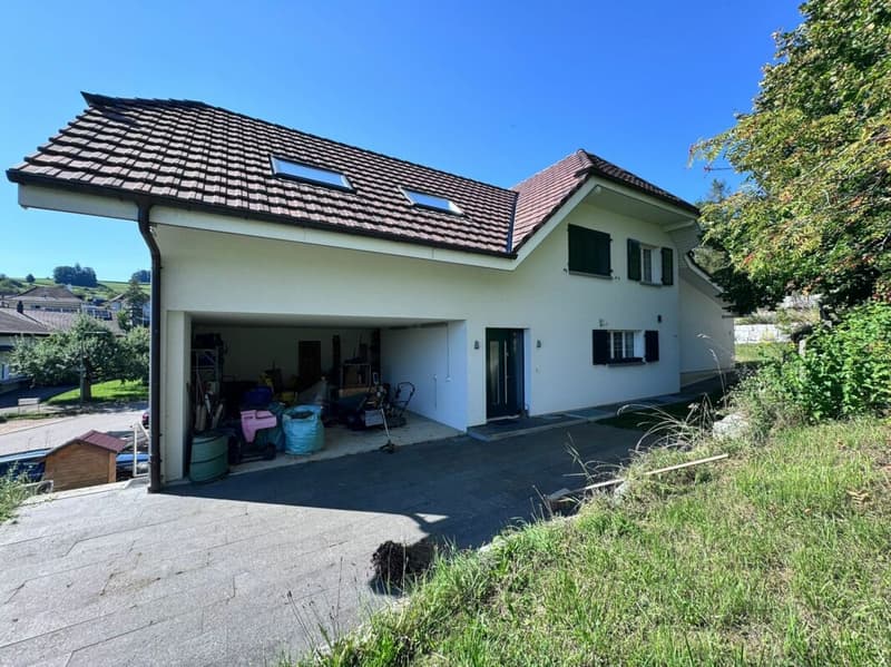 Large, like-new 6.5-room single-family home, 6 garage spaces + 4 parking spaces, koi pond, home cinema, 3 wet cells, dreamy location, only 10 minutes from Bubendorf (46)