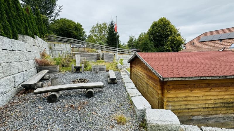 Large, like-new 6.5-room single-family home, 6 garage spaces + 4 parking spaces, koi pond, home cinema, 3 wet cells, dreamy location, only 10 minutes from Bubendorf (43)