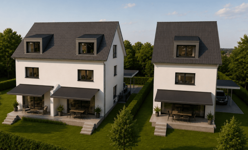 Large new building single-family house, (House A), 6.5 rooms with garden, studio, 3 wet cells, carport & parking space (2)