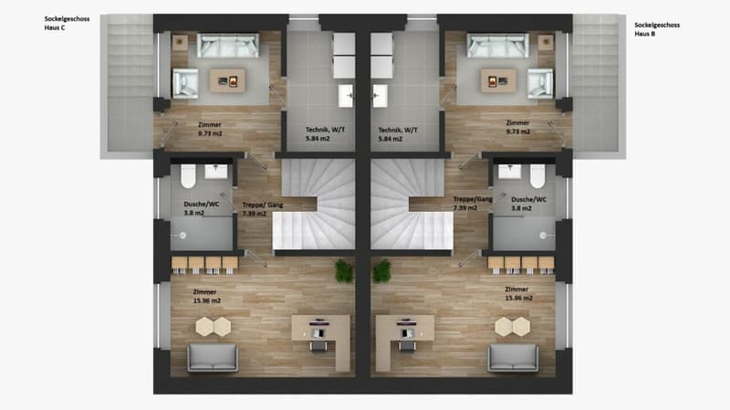 155 m2 Grosses Neubau-DEFH (Haus B), 6.5 DEFH, 3 Nasszellen, Garten, Sitzplatz, Carport & PP (17)