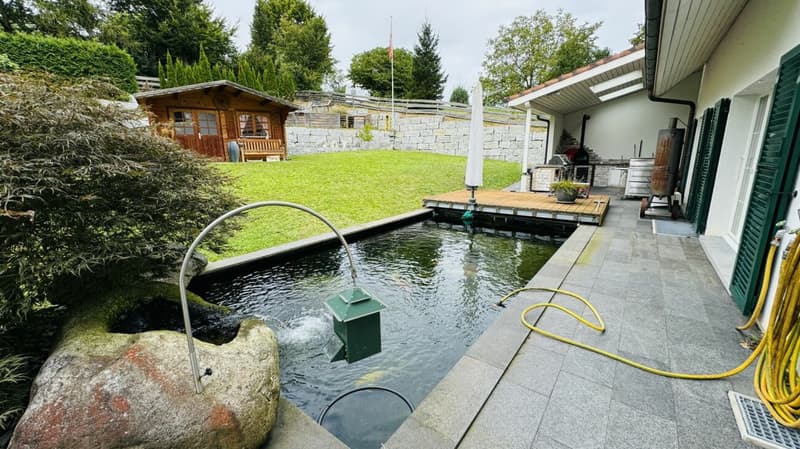 Grosses, neuwertiges 6.5-Zi. EFH, 6 Garagenplätze + 4 Parkplätze, Koi-Teich, Kinozimmer, 3 Nasszellen, traumhafte Lage, nur 10 Min. von Bubendorf (31)