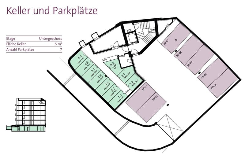 Grundrissplan Keller und Parkplätze