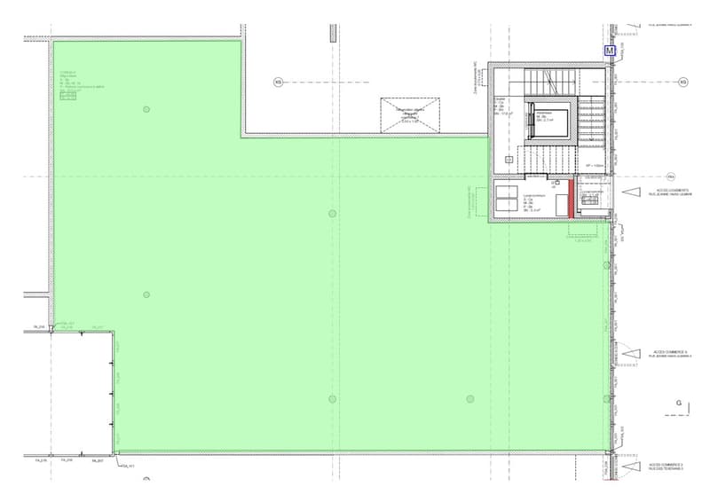 The image shows a floor plan with a large open space, likely a living room or multipurpose area. There is a small room or space labeled, possibly a bathroom or storage area. The plan also indicates a parking place or garage area.