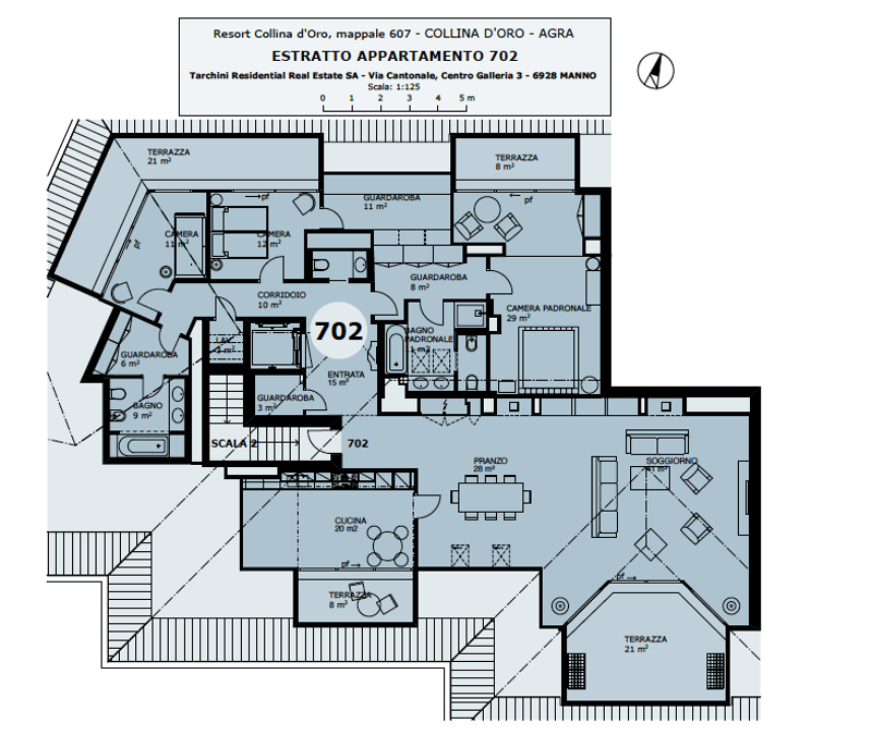 The floor plan shows a 2-bedroom apartment with a living room, kitchen, 2 bathrooms, and 2 balconies/terraces.
