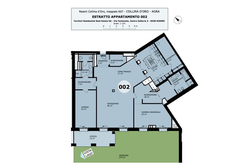 The floor plan shows a 2-bedroom apartment with a living room, kitchen, bathroom, and a large balcony/terrace. It also includes a private garden area.