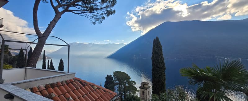 View of the mountains and lake from a terrace