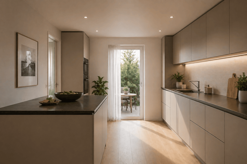 Moderne Küche mit direkten Gartenzugang