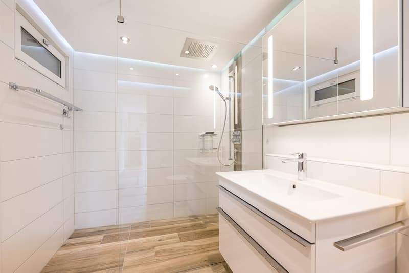 Moderne Dusche mit WC im EG