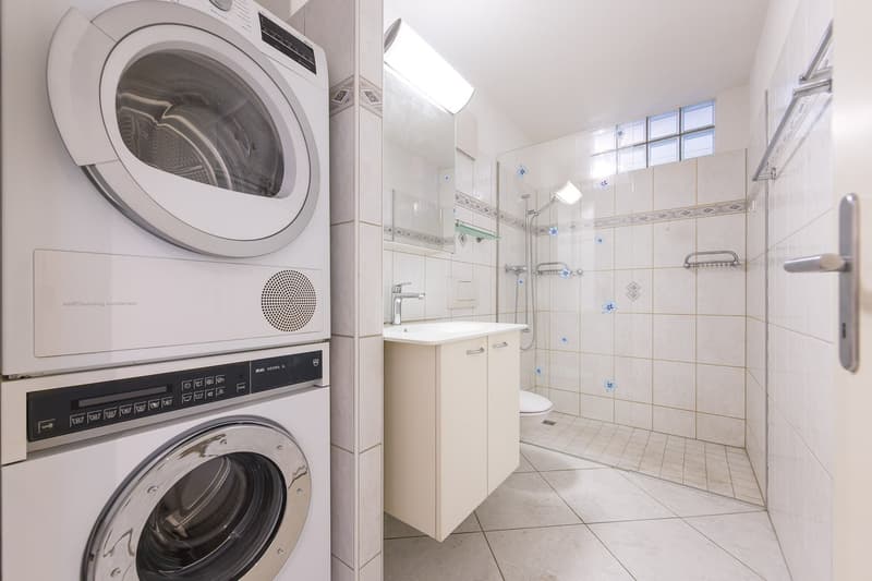 Dusche mit WC und Wasch-/Trocknungsturm