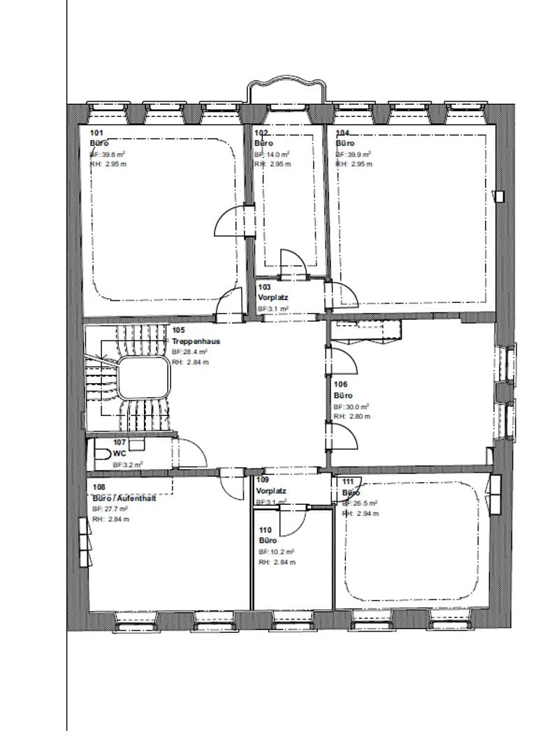 Entrance hall, office, staircase, bathroom, kitchen, living room, bedroom, balcony