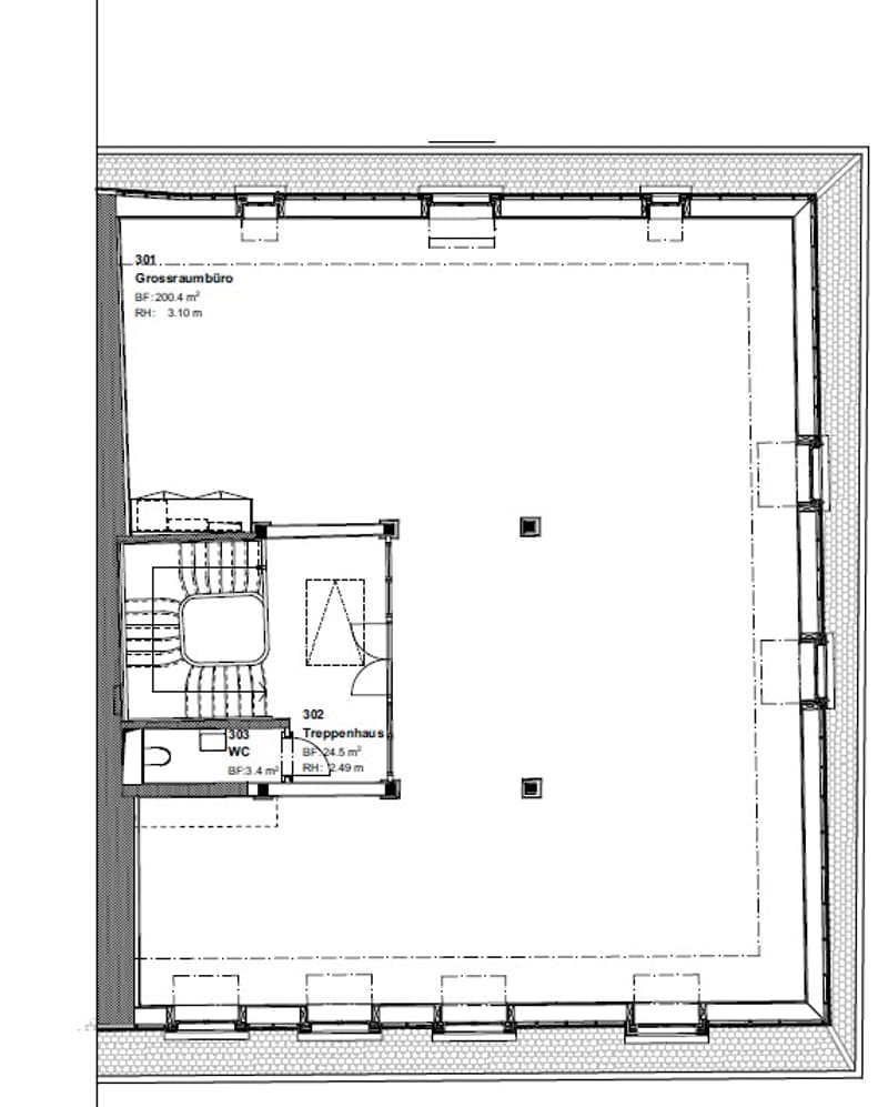 two-floor floor plan, staircases, basement with WC, raised ground floor