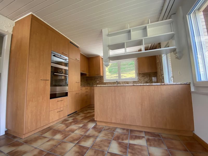 Küche mit Zugang zum Sitzplatz und Gartenhaus