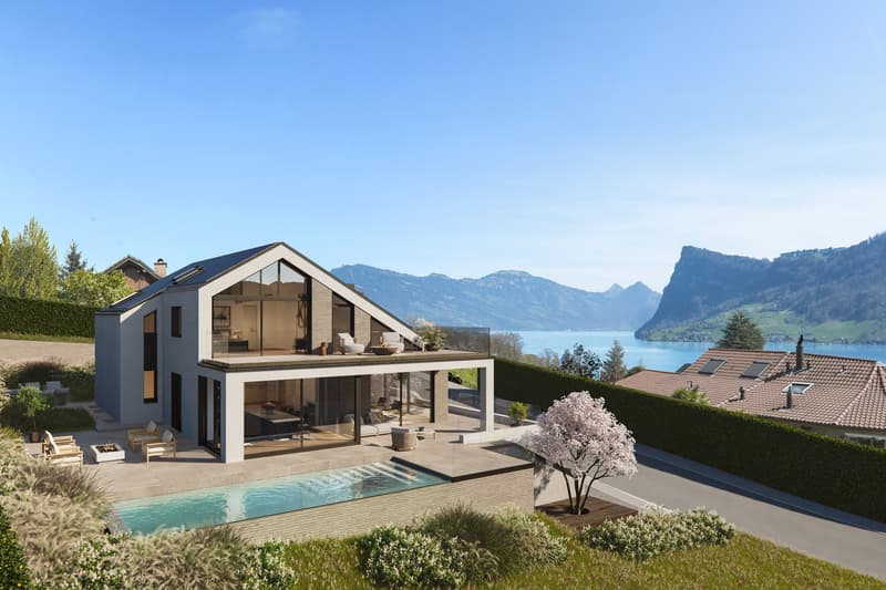 Panoramavilla in Kastanienbaum: Exklusiver Ausbau, Seeblick, Pool & Pr (1)