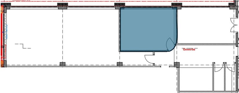 Grundrissplan (Einzelbüro blau gekennzeichnet)