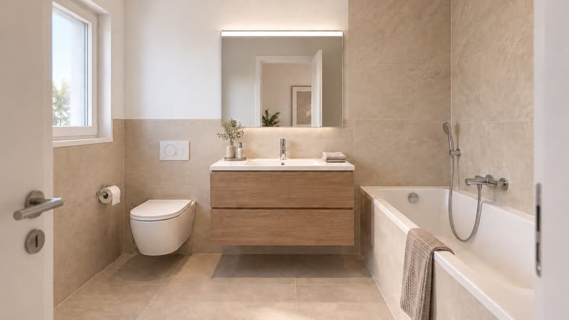 Beige Steinfliesen bis zur Decke (1)