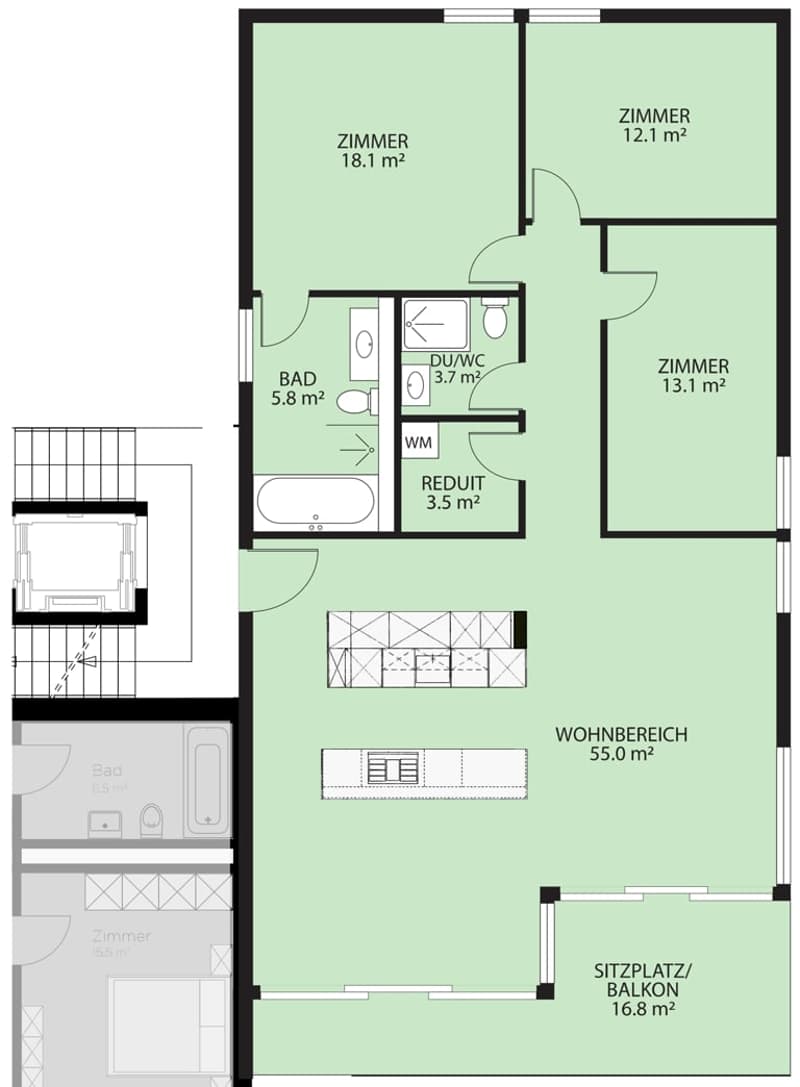 3 bedrooms, 2 bathrooms, living area, kitchen, utility area, hallway, balcony