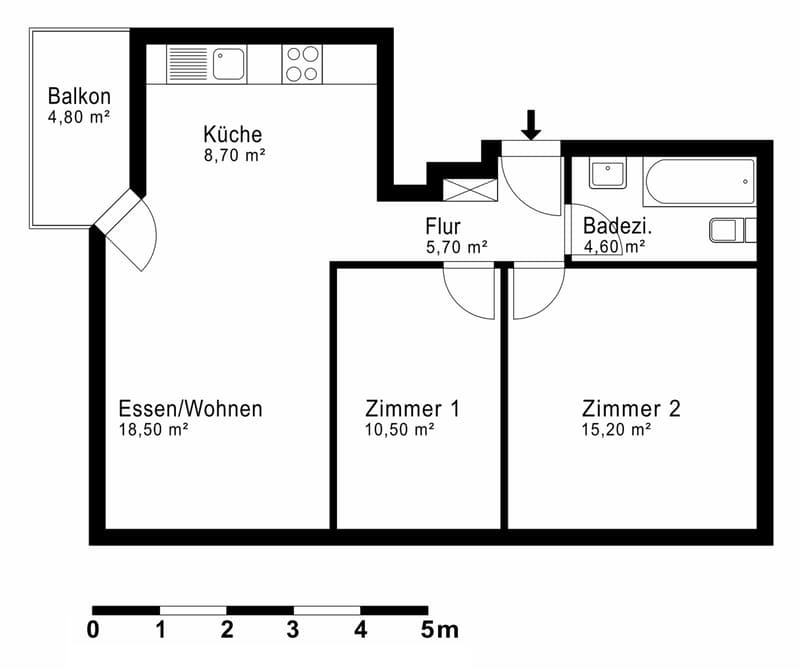 2-Zimmer-Wohnung, im 2. OG, an ruhiger und sonniger Wohnlage (5)