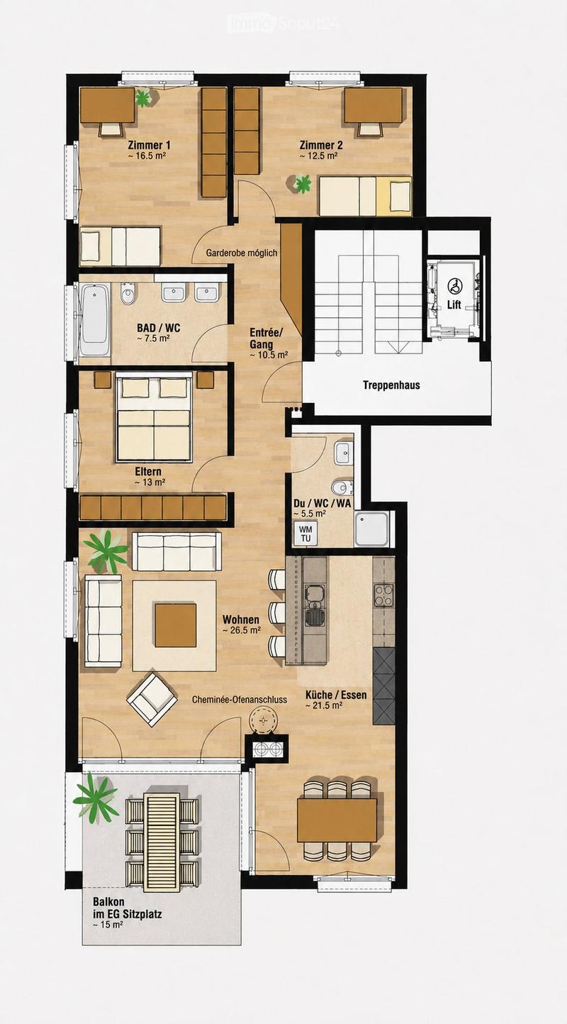 Sonnige 4.5 Zimmer Wohnung mit Weitsicht und 2 TG Plätzen (5)