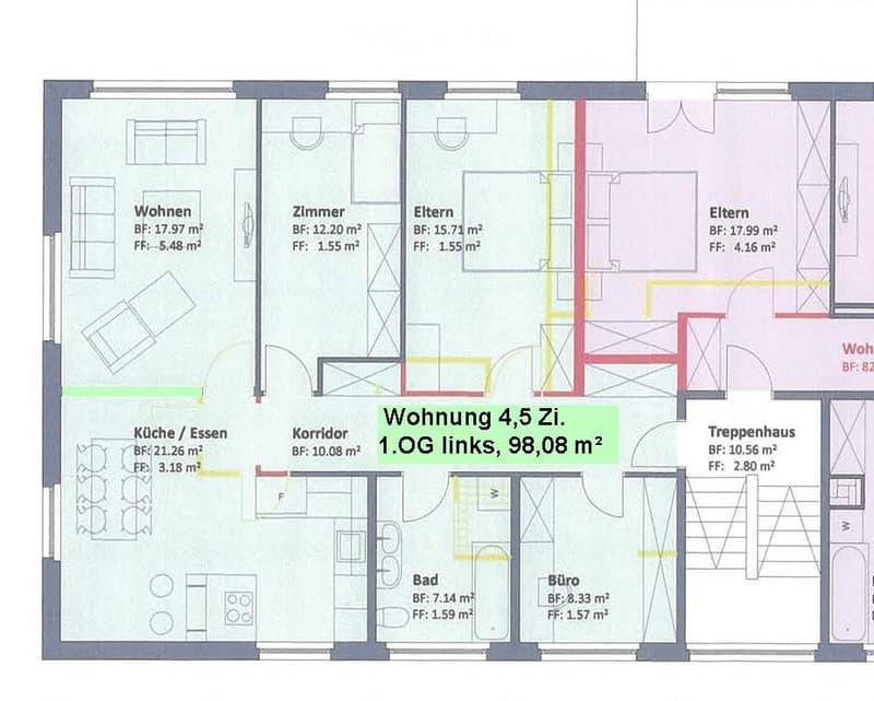 Appartement 4.5 pièces avec belle vue, Bruggwaldstr. 37, St. Gallen (4)