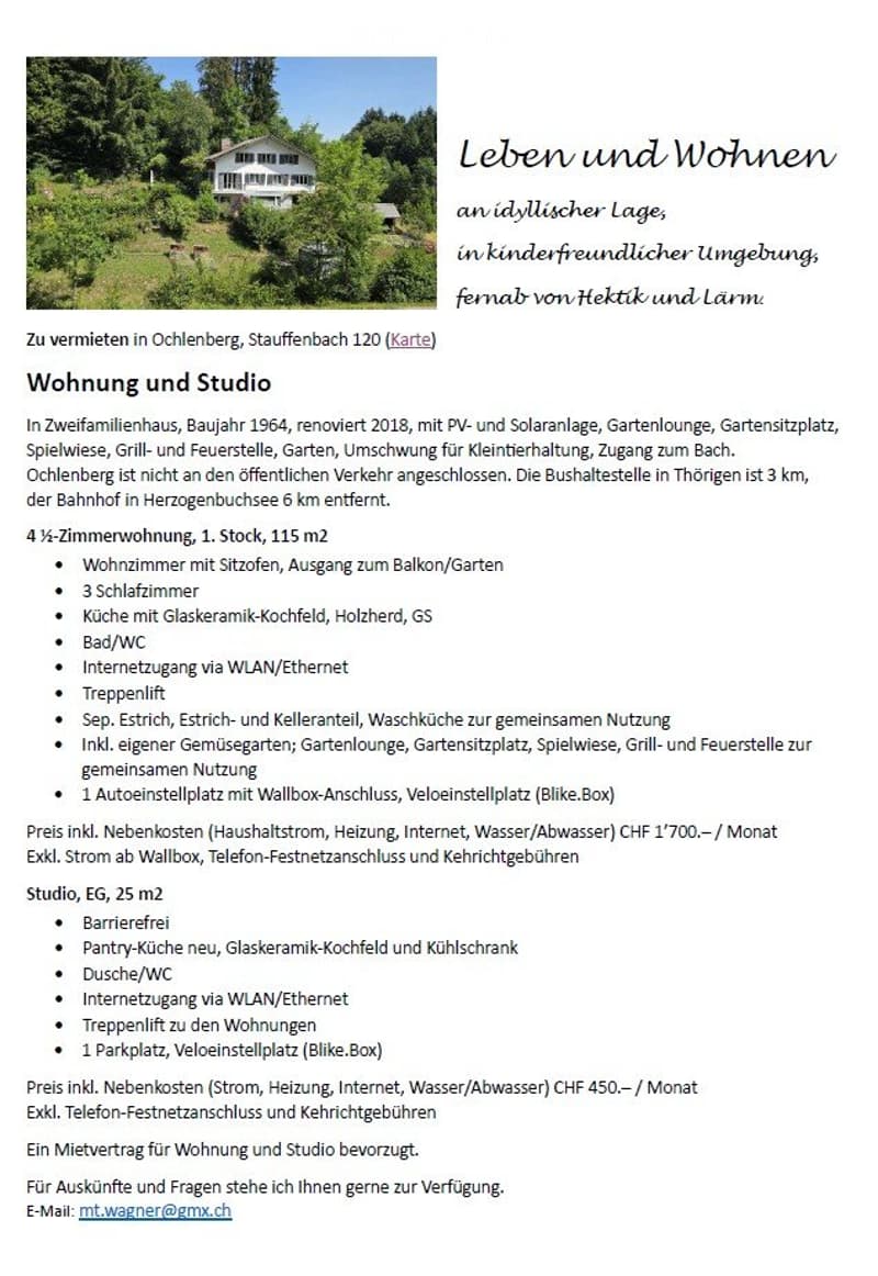 4 1/2-Zimmerwohnung und separates Studio in Zweifamilienhaus (2)