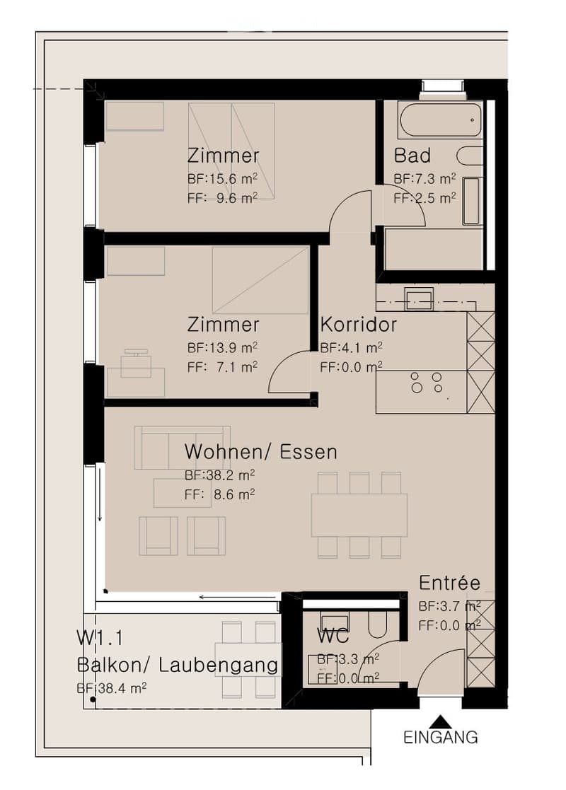 3.5 Zimmerwohnung im Ergeschoss, drei Seiten im Grünbereich (2)