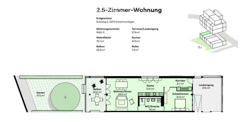 Appartamento 2.5 locali - Veranda, Terrazza, Posto giardino (5)