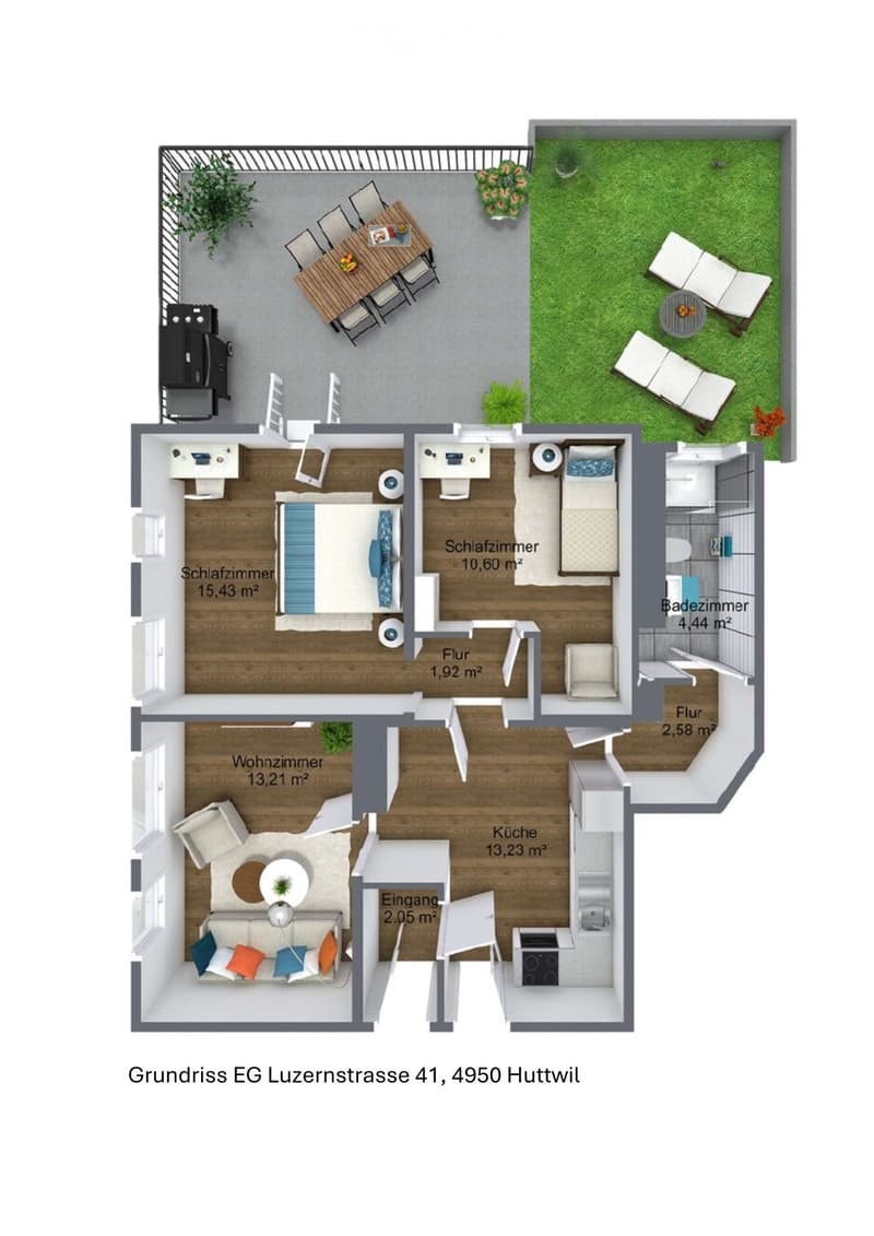 Sonnige Terrasse mit Wiese + grosszügige 3.5 Zimmer Wohnung (9)