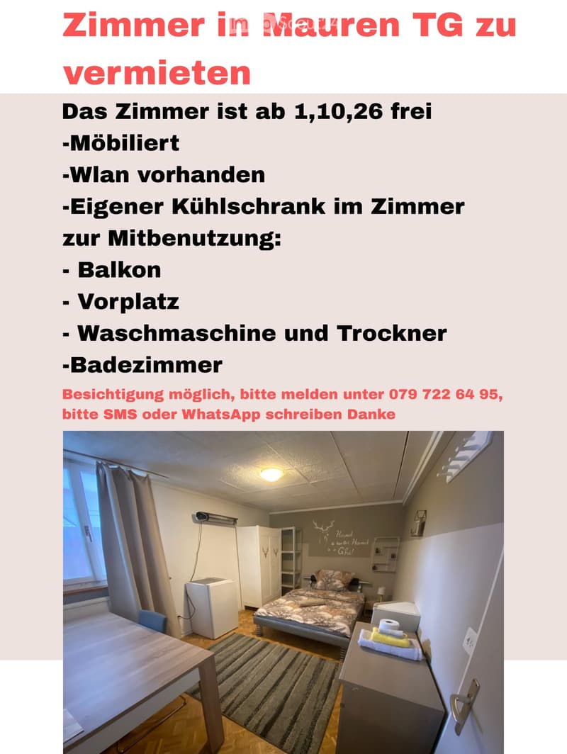 Möbliertes Zimmer ab 1, 10, 26 FREI Mauren TG (2)