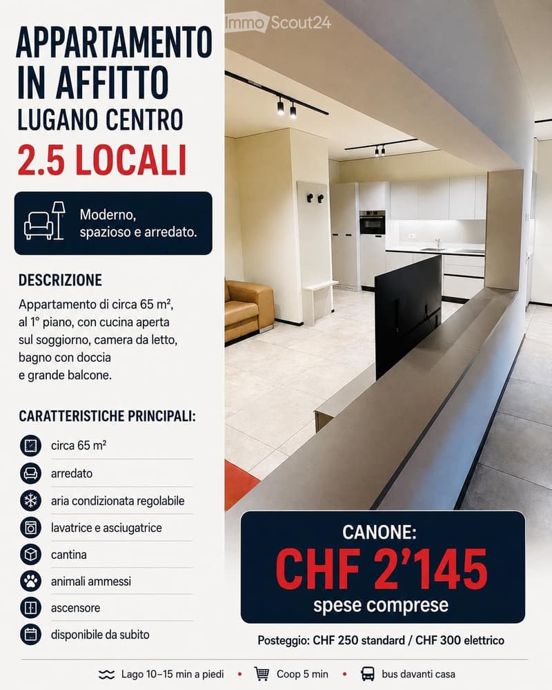 Elegante appartamento arredato 2,5 locali - centro di Lugano (1)