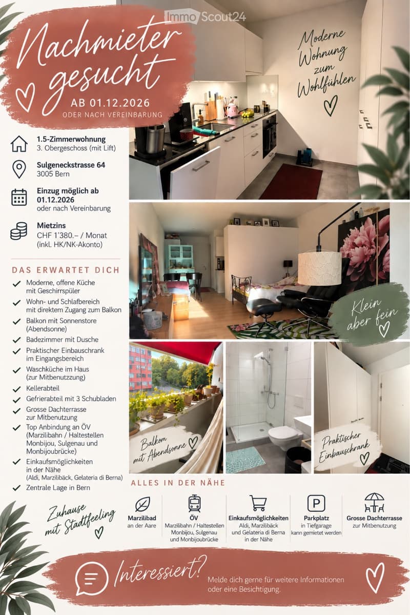 1.5 Zimmerwohnung / Marzili, Bern / Nachmieter gesucht (1)