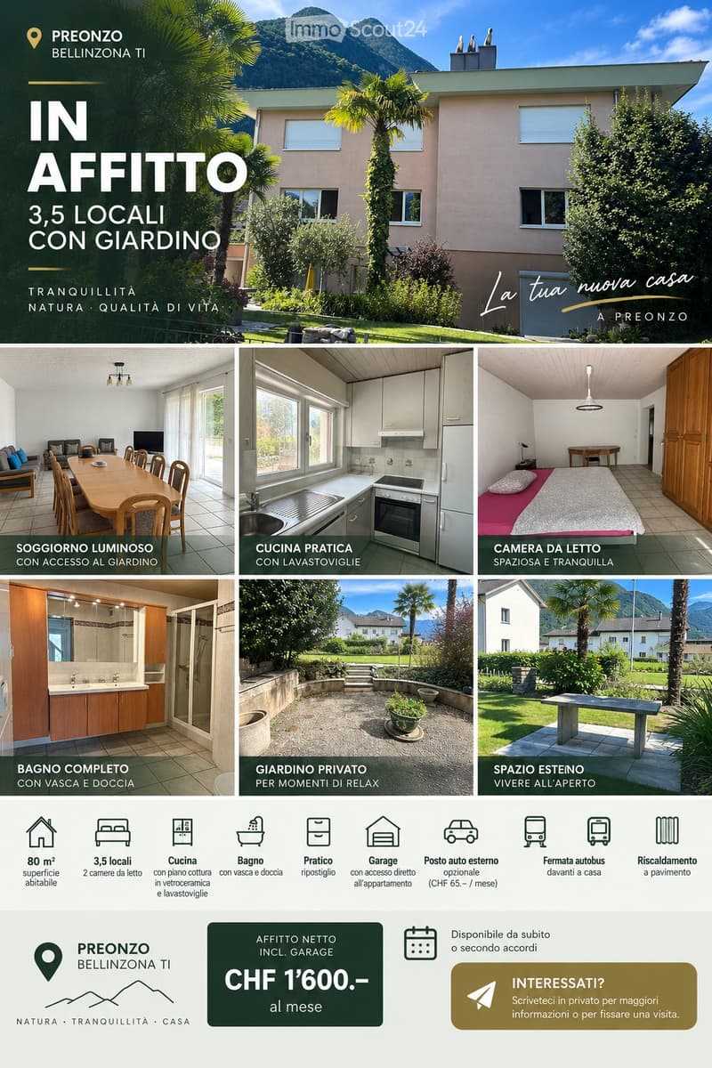 IN AFFITTO | 3,5 LOCALI CON GIARDINO A PREONZO (1)