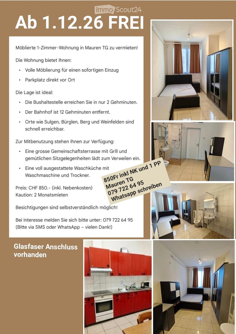 Schöne möblierte 1 Zi Wohnung in Mauren (1)