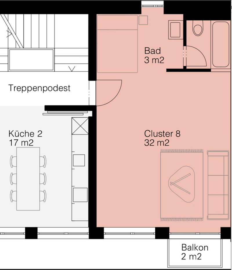 Appartement en cluster avec baignoire – dans le quartier de Gundeli (10)