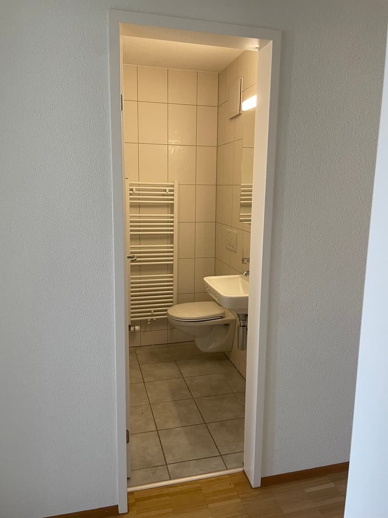 small bathroom with toilet, sink, and towel rack