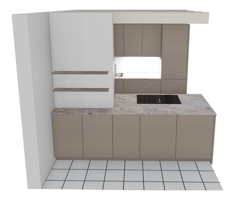 kitchen with granite countertop, cabinets, sink, stove, tiled floor