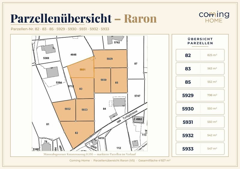 8 Bauparzellen mit rund 4'900 m² Gesamtfläche in Raron (2)